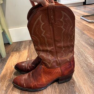J Chisholm Exotic Lizard Skin Orange Brown Cowboy Boots vintage